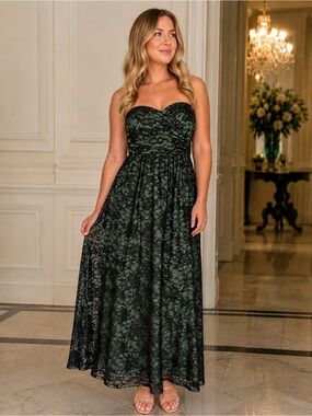 Alfred Angelo Black Lace Strapless Maxi Dress 14